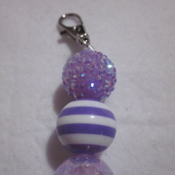Purple and White Beaded Keychain | Bag Charm. - Picture 2 of 3